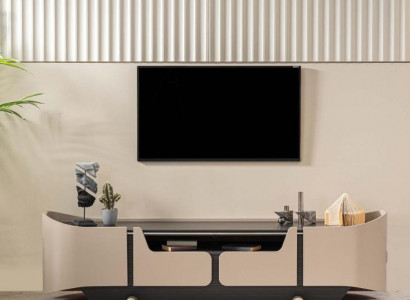 RTV Lowboard TV Stand Living Room Wood Beige Sideboard Table Modern